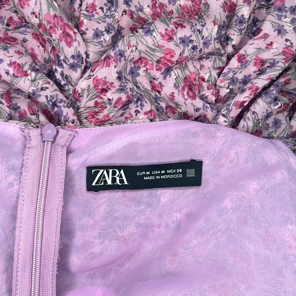 Zara Purple Floral Printed Draped Ruched Dress New Size Medium - Picture 9 of 9